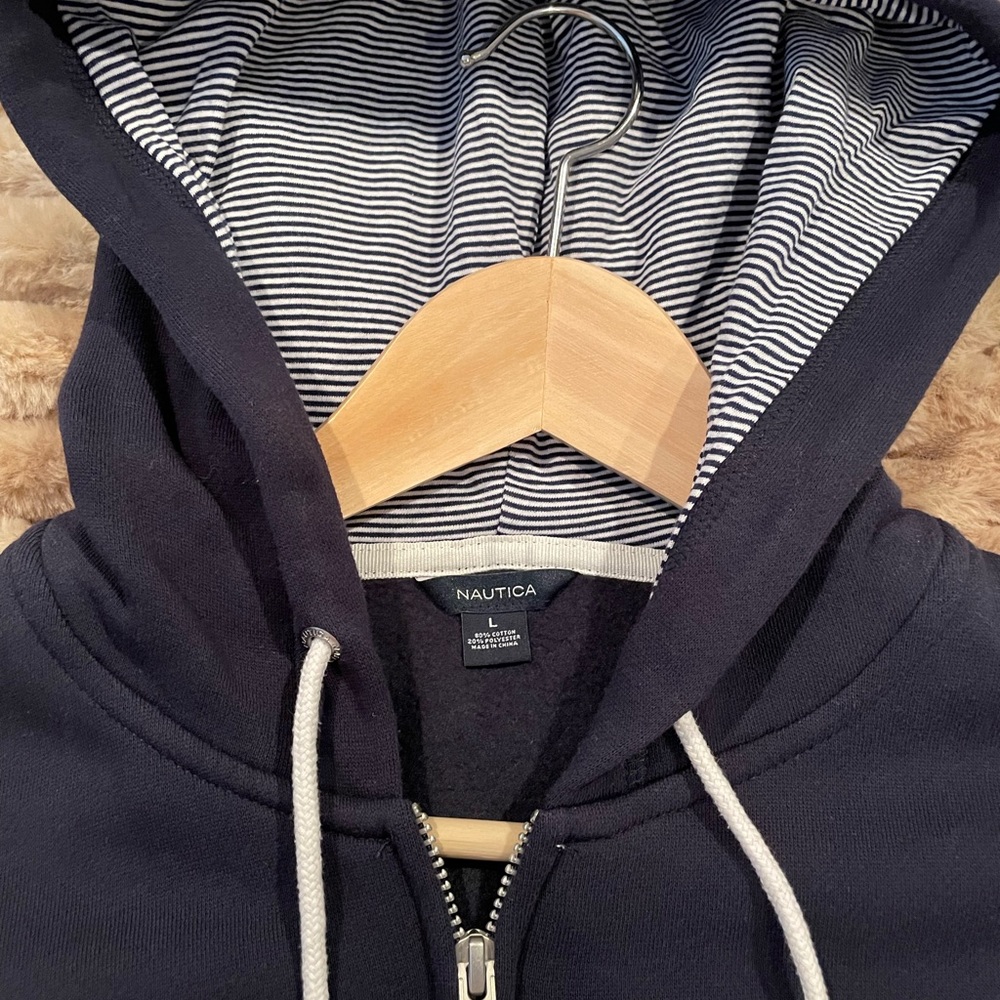 Nautica navy zip up hoodie size L - Picture 4 of 8
